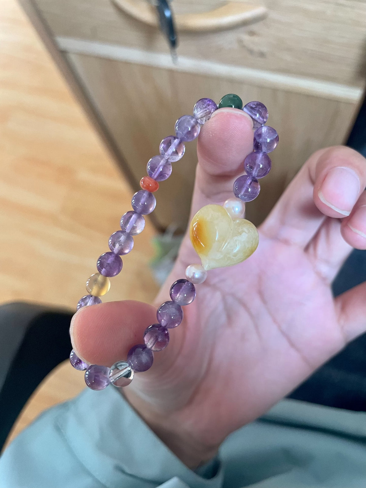 Amber Heart Amethyst Beaded Bracelet