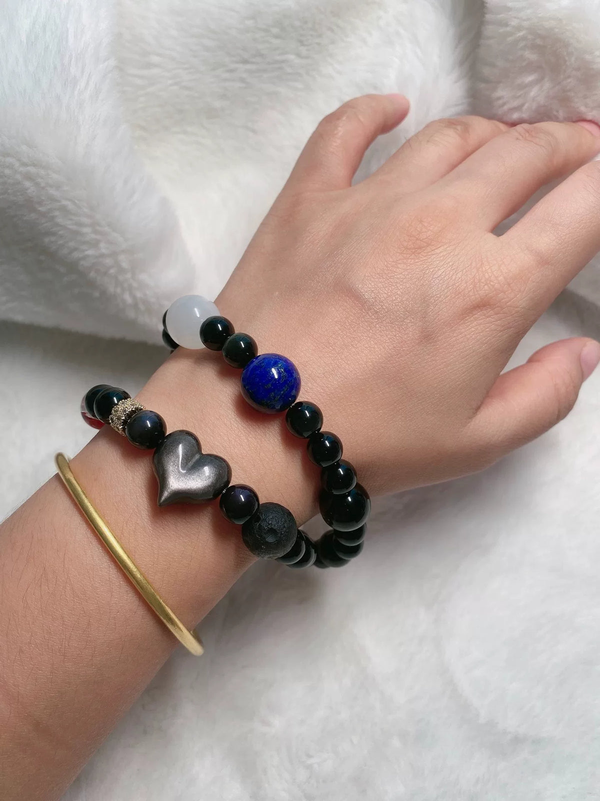Double Loop Obsidian Crystal Beaded Bracelet