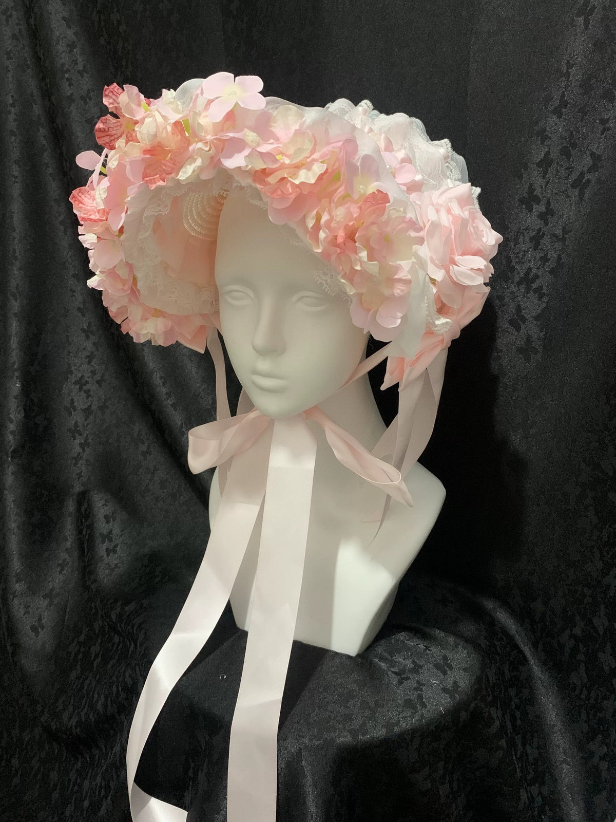 Touca Lolita Floral Rosa com Renda
