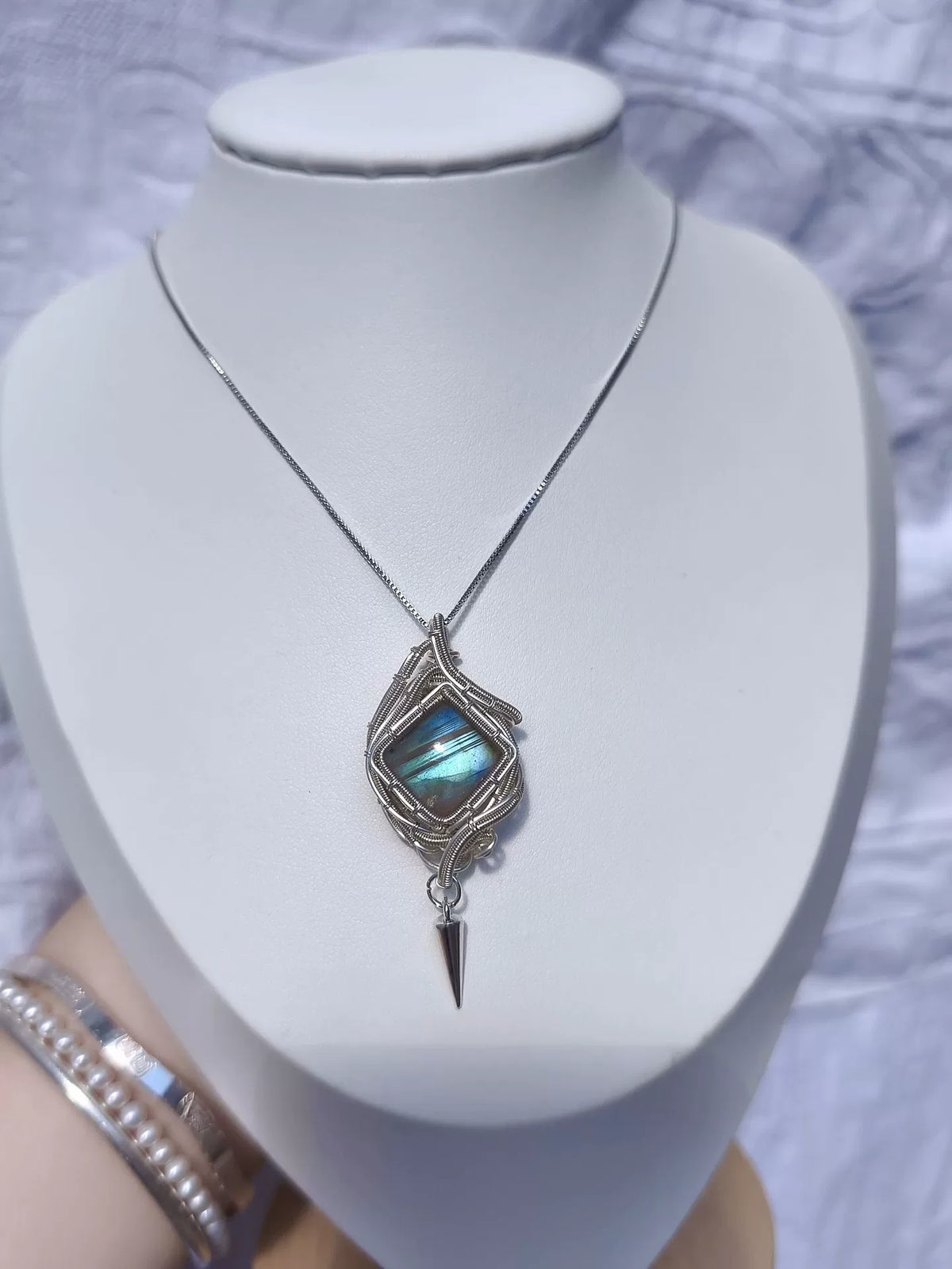 Blue Labradorite Wire Wrapped Necklace