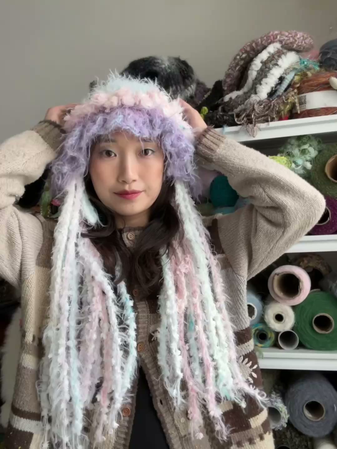 Hand Crocheted Pastel Fuzzy Yarn Hat