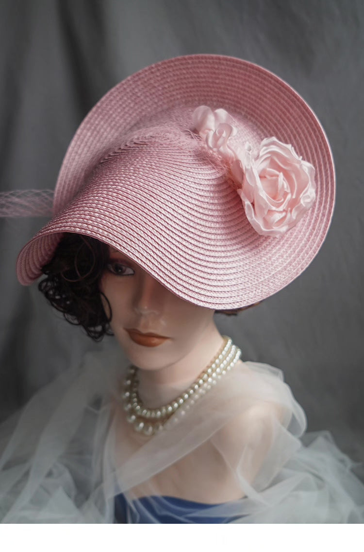 Vintage Straw Hat with Floral Veil