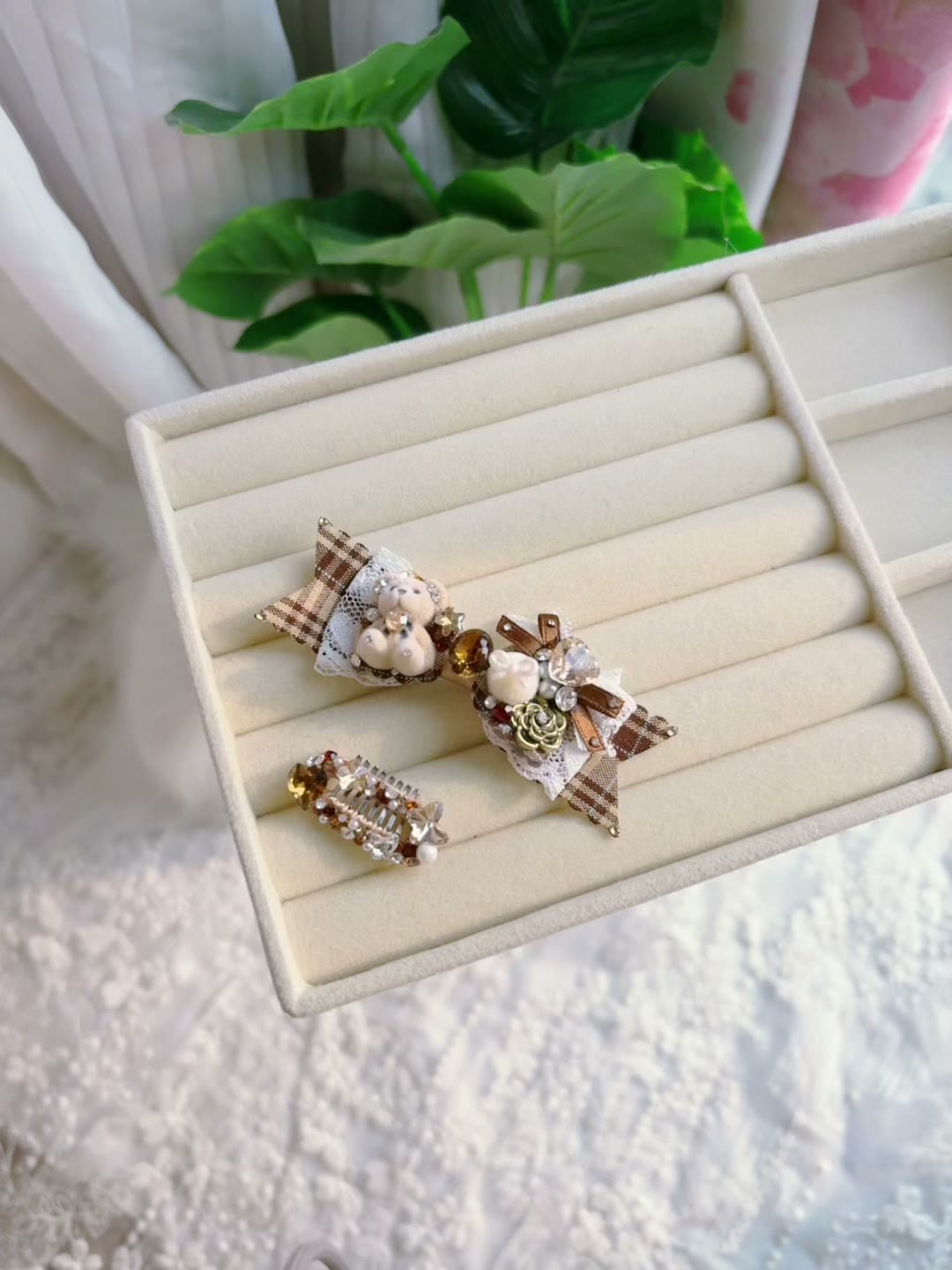 Handcrafted Plaid Bow Pet Hair Clip Set