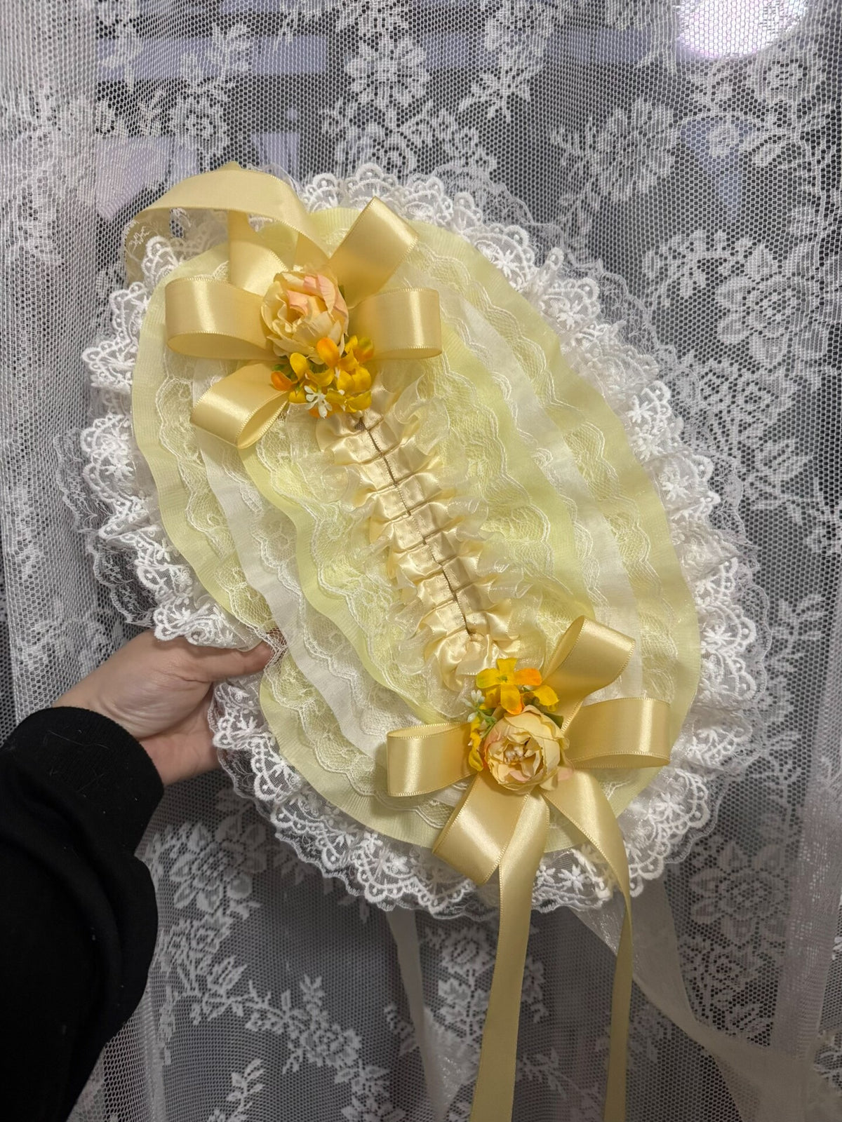 Lolita Straw Bonnet with Yellow Satin Bows