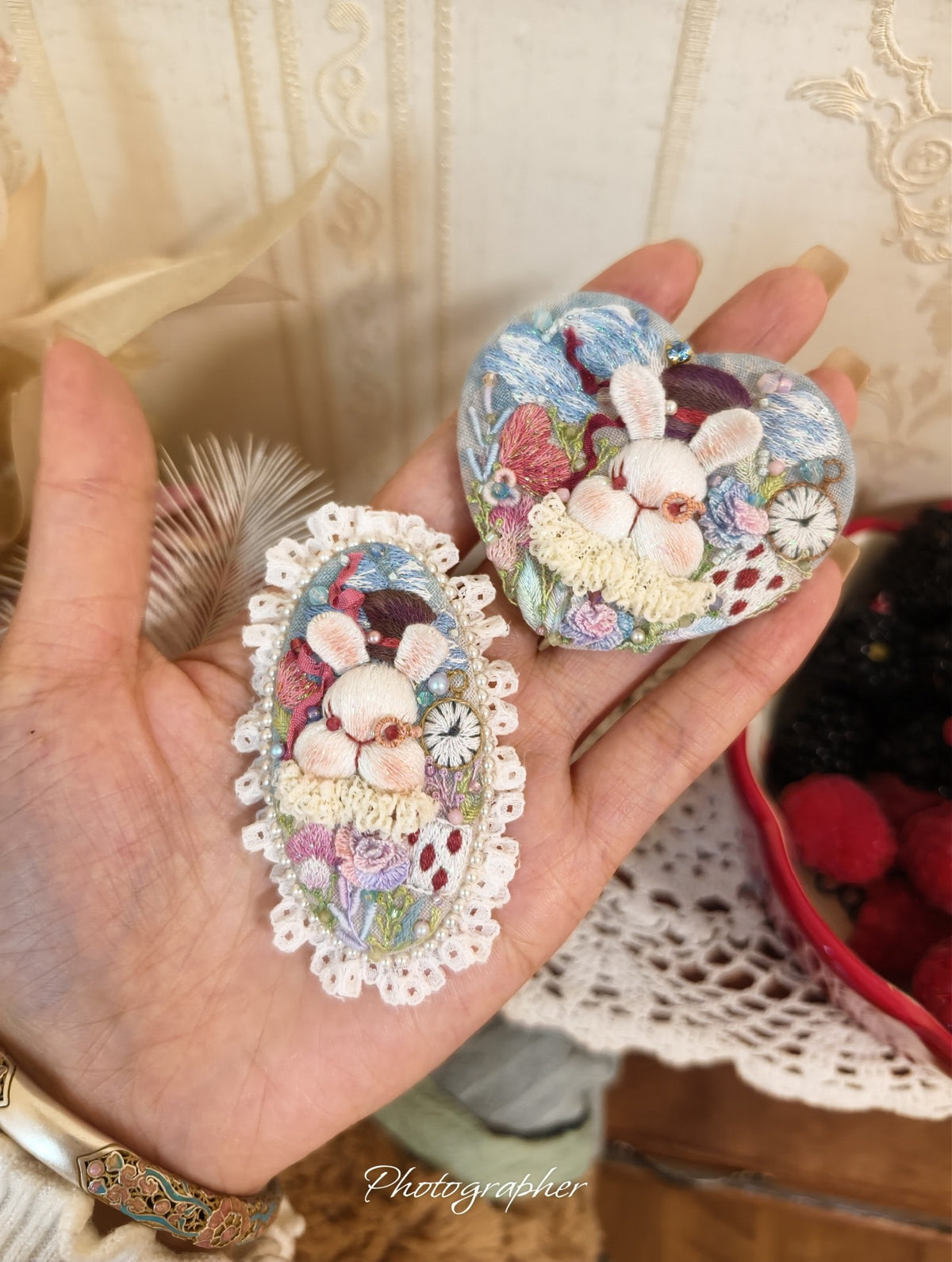 Embroidered French Retro Hair Clips Floral Pearl