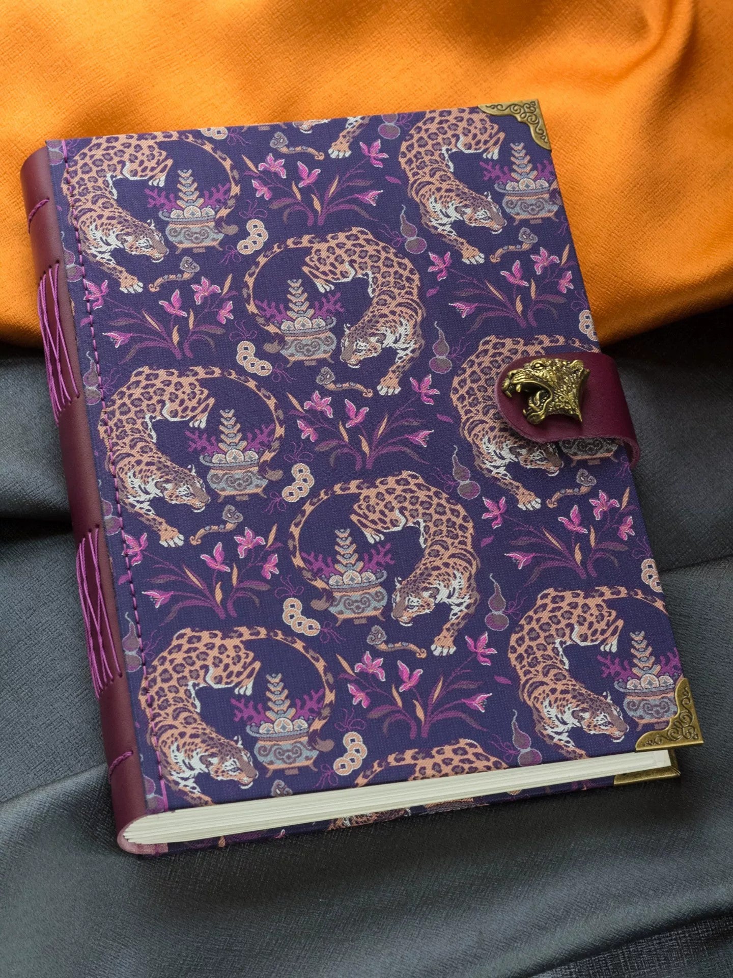 Leopard Floral Woven Notebook with Metal Clasp