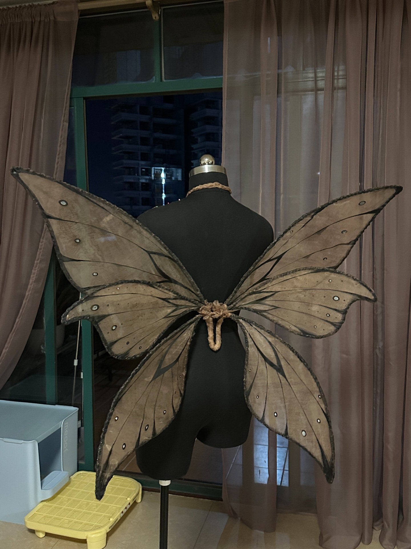 Organza Butterfly Back Wings - Dark Taupe with Metallic Studs