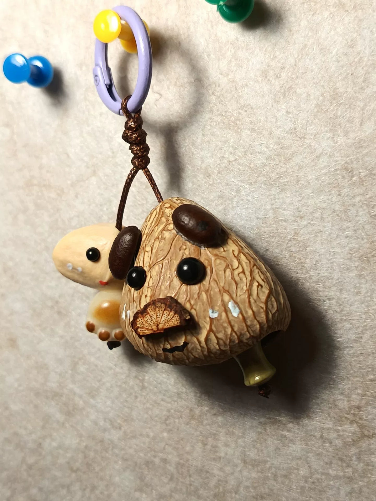 Handmade Walnut Shell Dog Rattle Pendant
