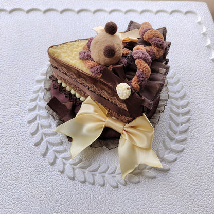 Chocolate Brown Cake Slice Mini Top Hat Lolita Hair Clip