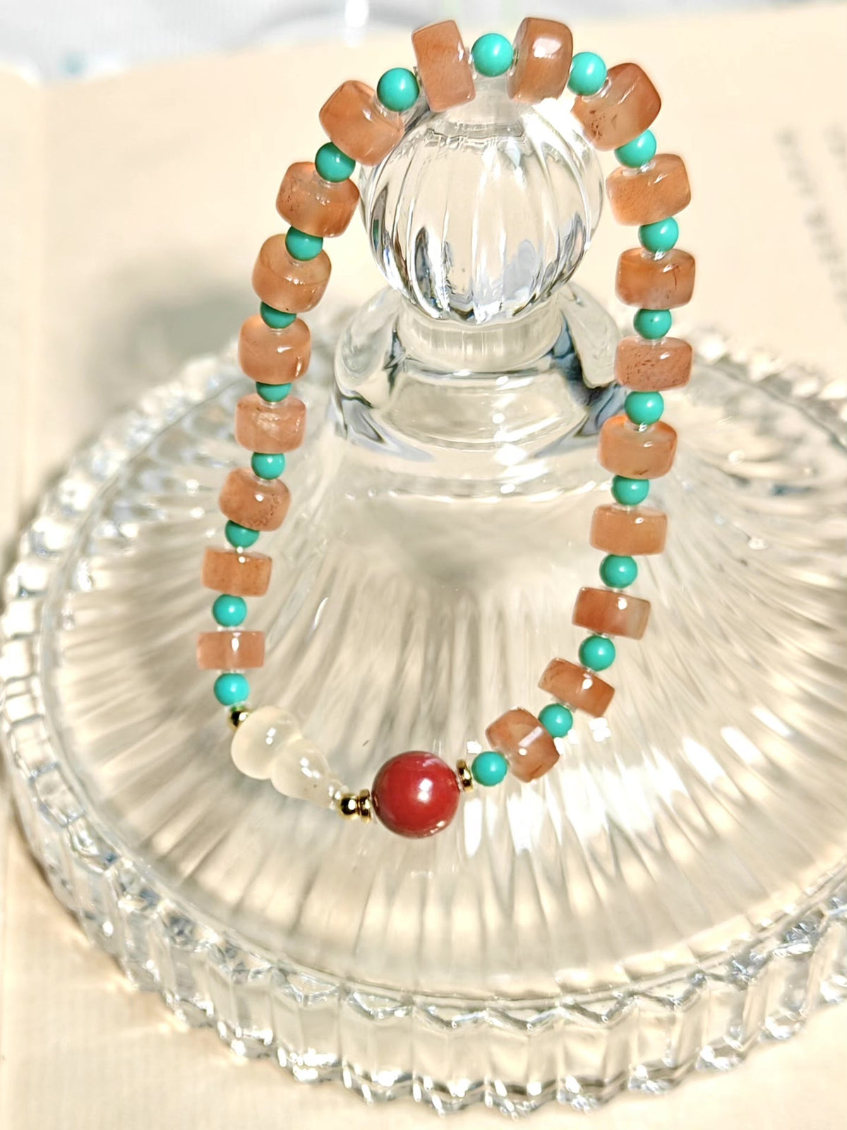 Bracciale a zucca in agata ice floating turchese