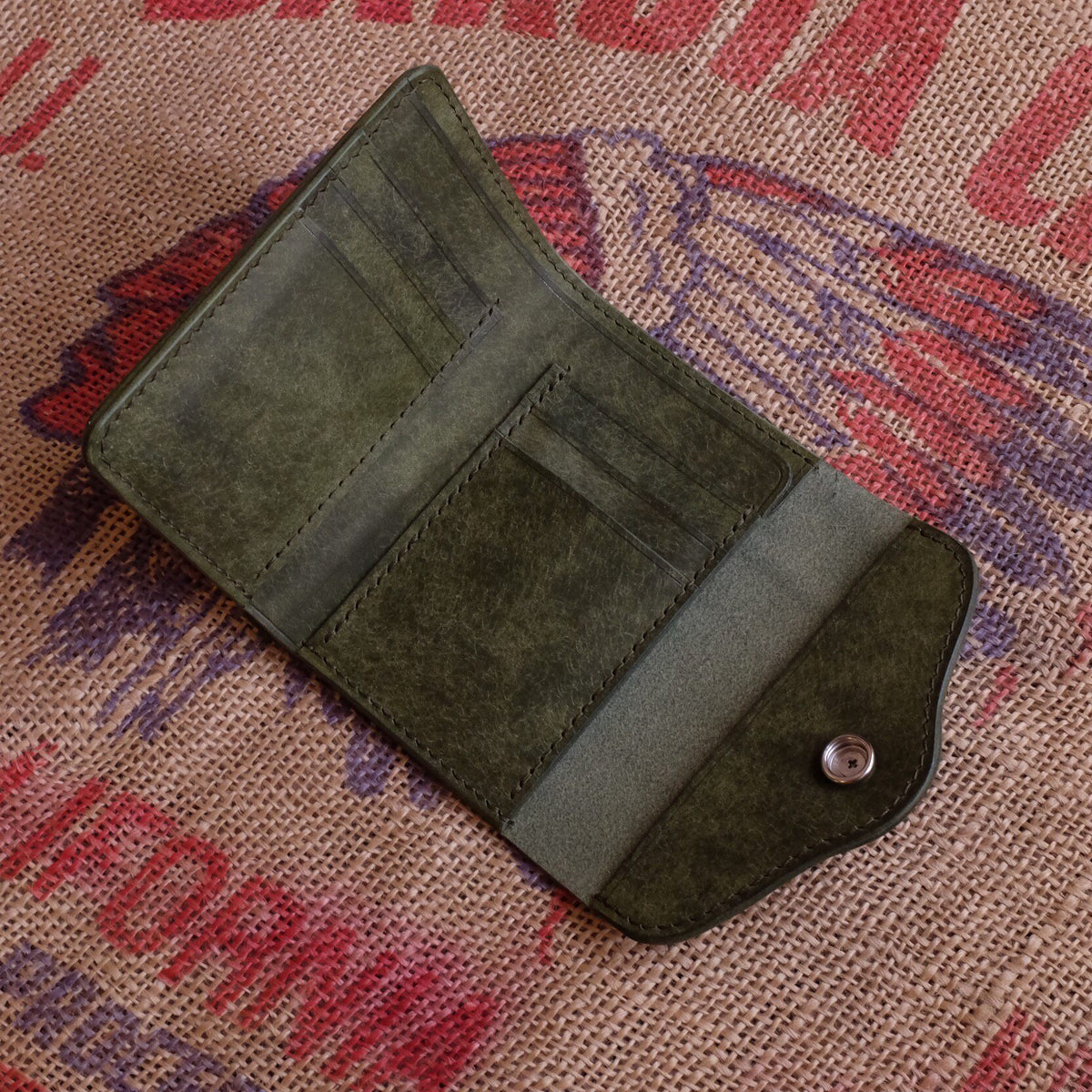 Handmade Leather Bi-Fold Wallet Olive Green
