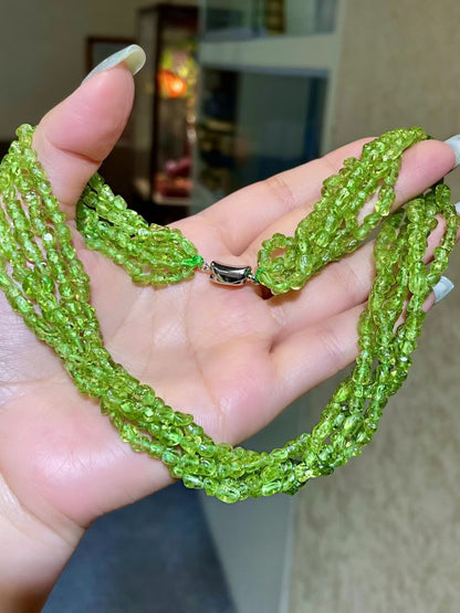 Five-Strand Green Gemstone Chip Choker Necklace