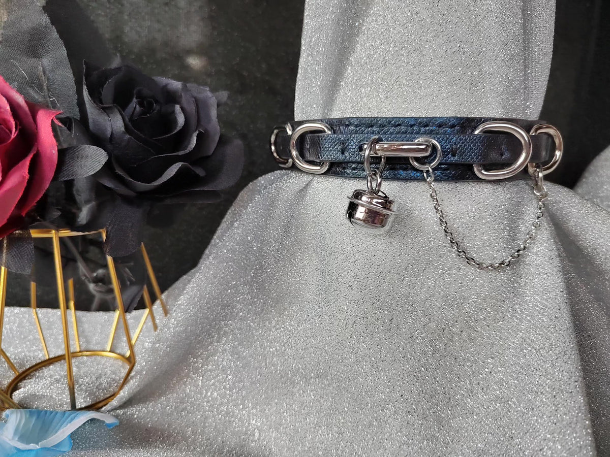 Collare per Animali Doppio Strato in Pelle di Serpente Glitter Blu e Nero
