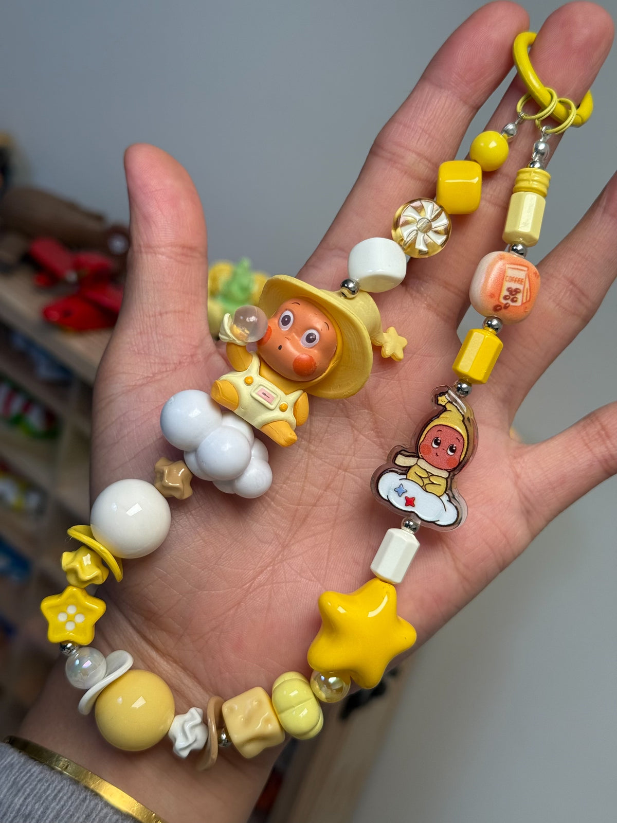 Yellow Character Cloud Beaded Phone Strap Keychain