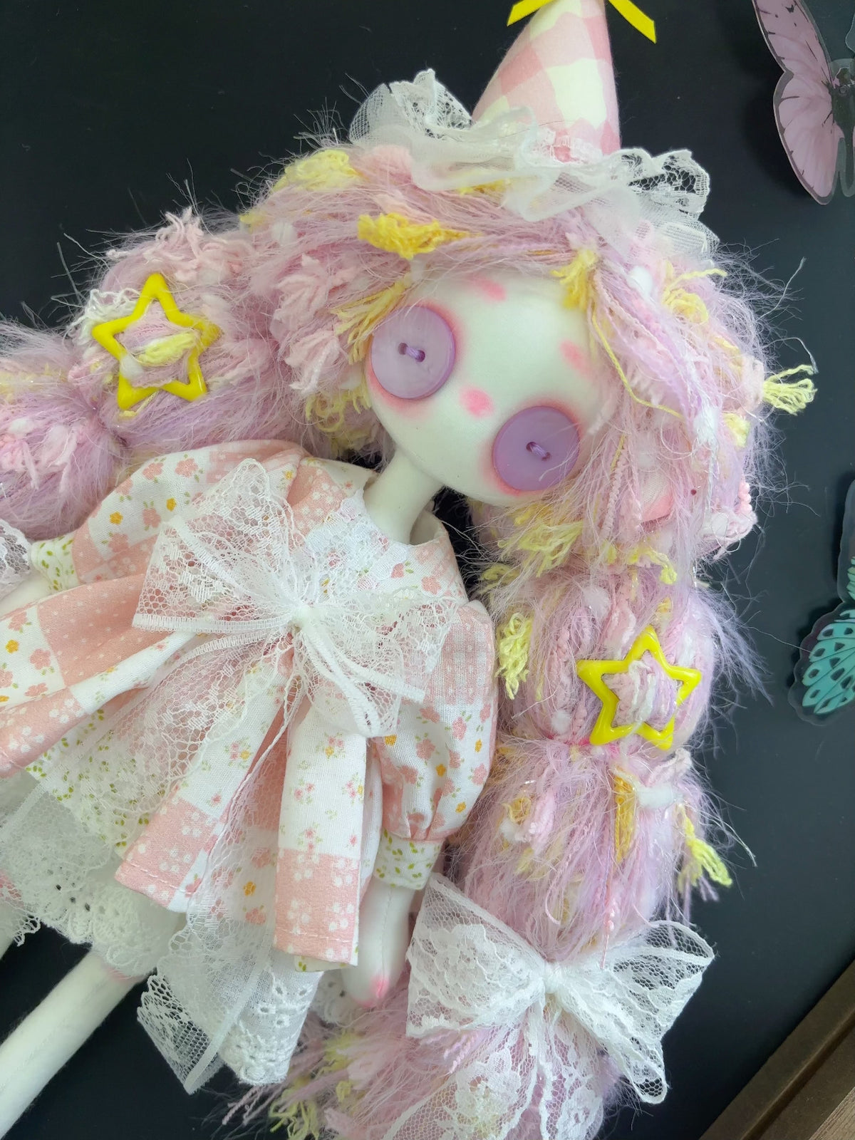 Handmade Button Eyed Art Doll 31cm