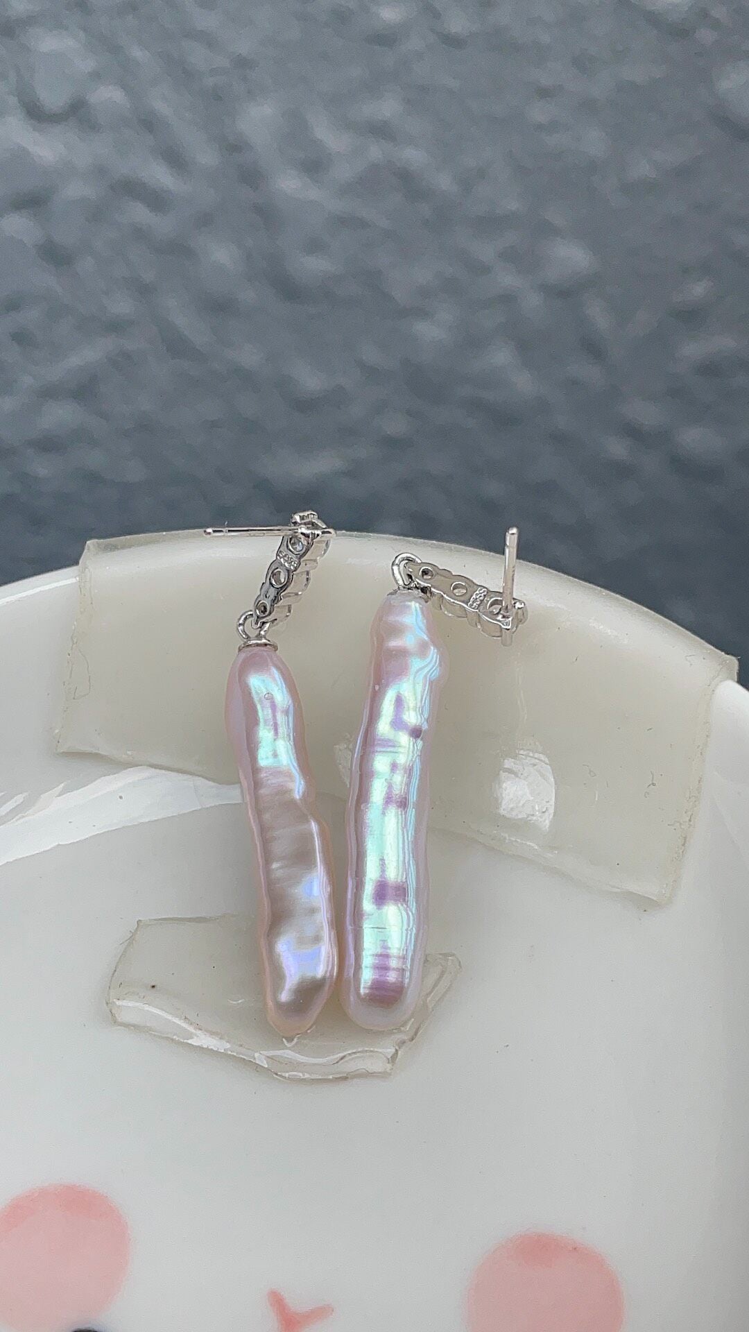 Pendientes de perlas barrocas blanco rosado en plata 925