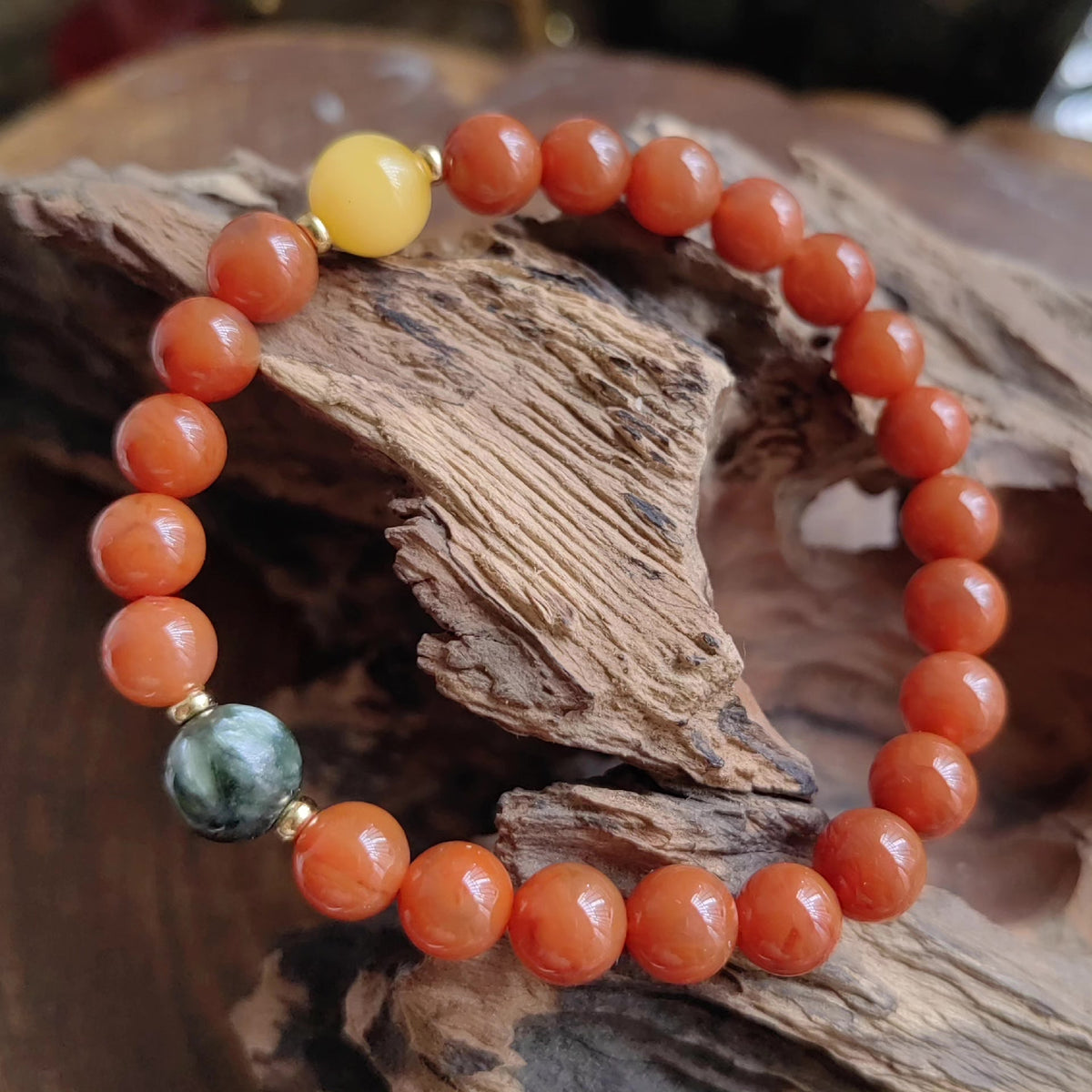 South Red Agate Amber Green Dragon Crystal Bracelet