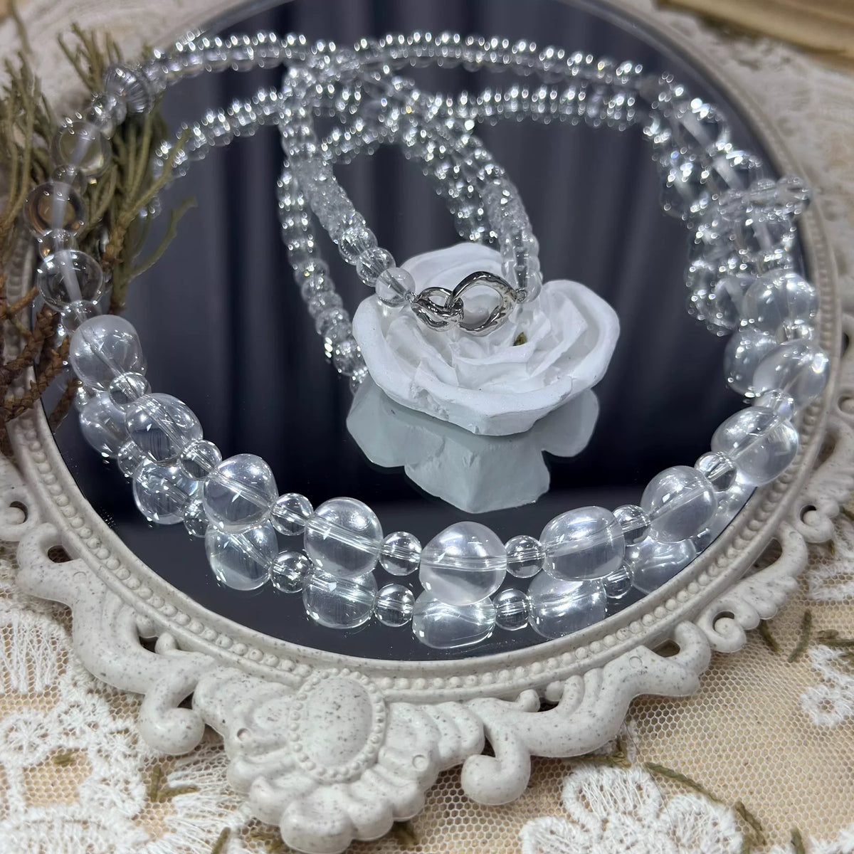 Halsband med fasetterad naturlig vit kvarts i 925 silver