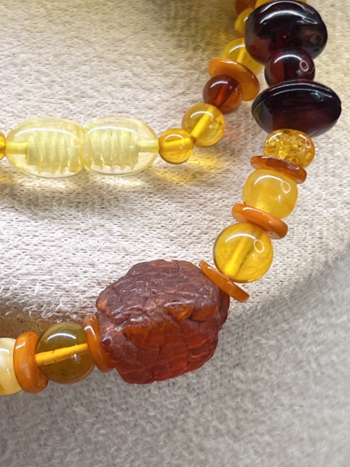 Natural Amber Beeswax Bear Charm Mixed Bead Necklace