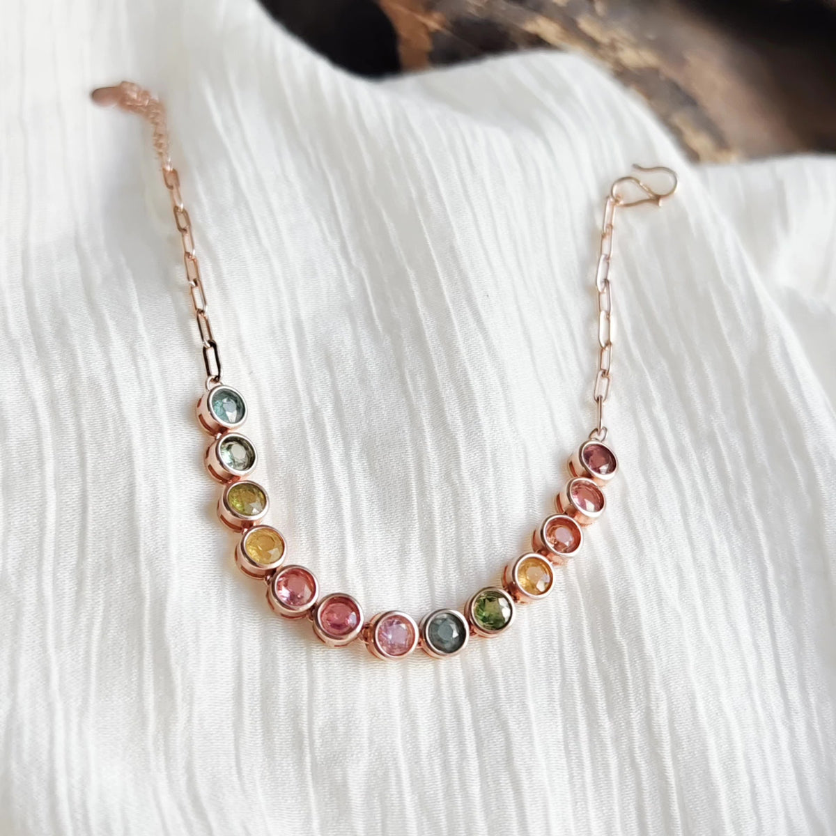 Multicolor Tourmaline Bracelet Rose Silver 19 cm
