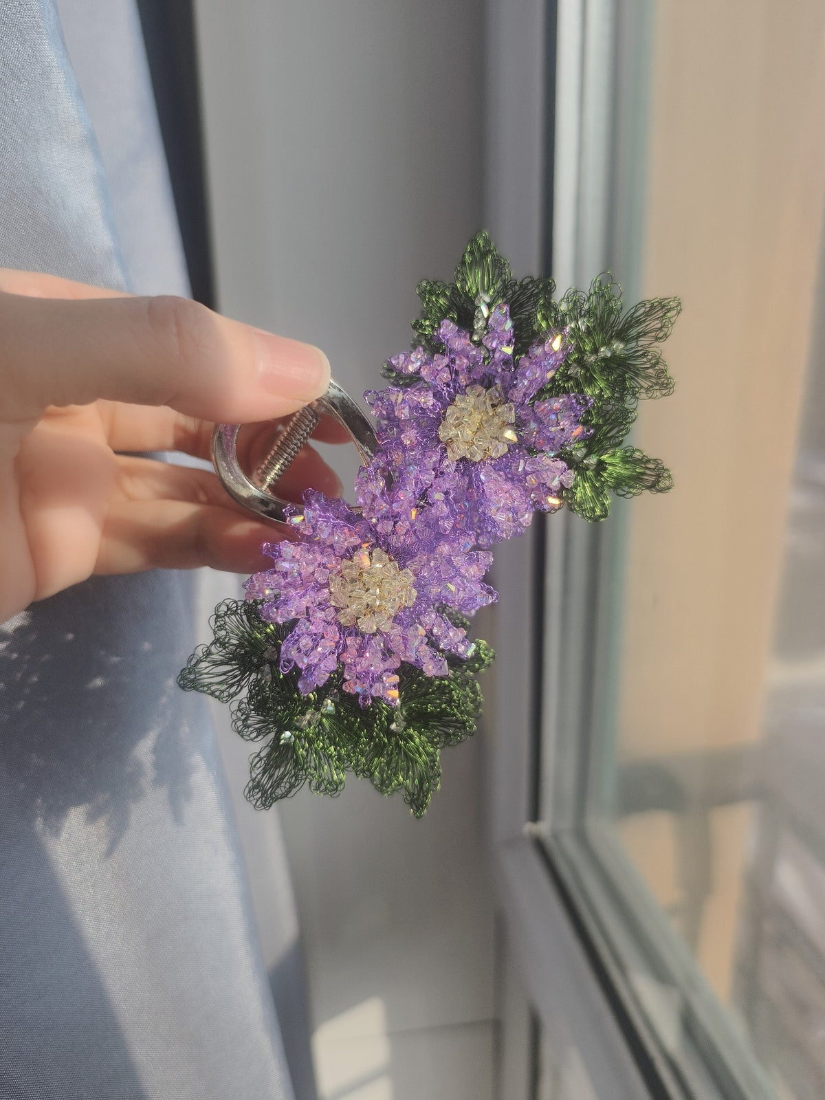 Purple Beaded Daisy Hair Headband