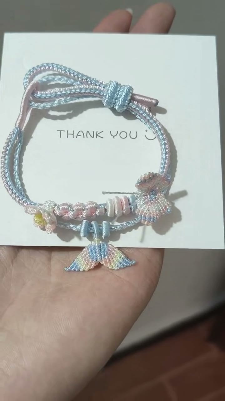 ハンドメイド 編み込みブレスレット ピンク イエロー グラデーション