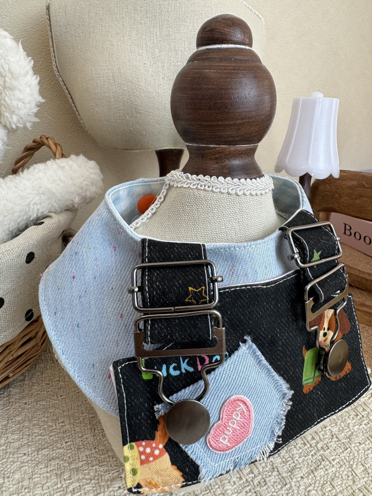 Puppy Denim Bib Overalls With Adjustable Straps