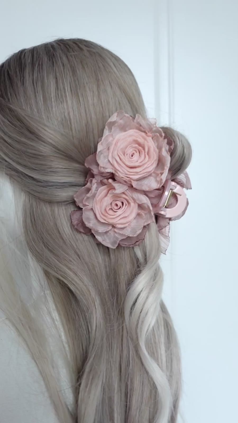 Peach Fabric Rose Claw Clip