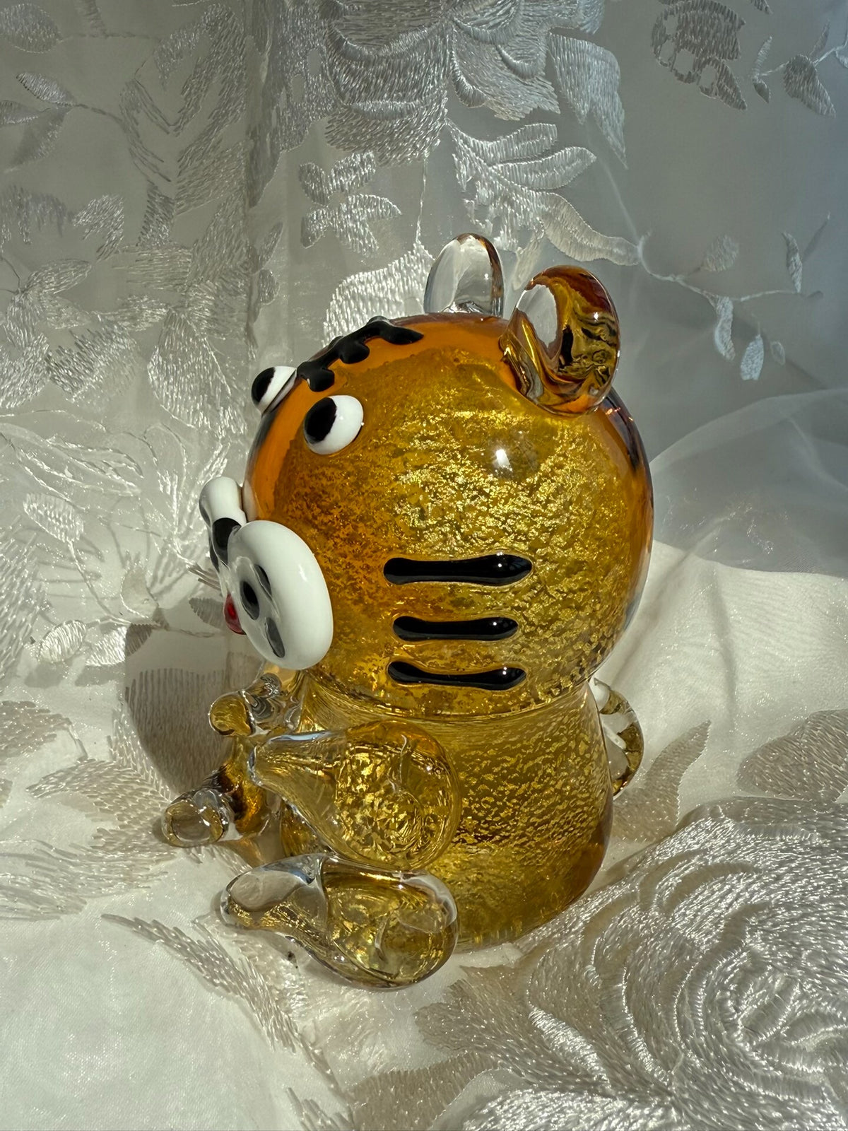 Vintage Amber Glass Tiger Figurine