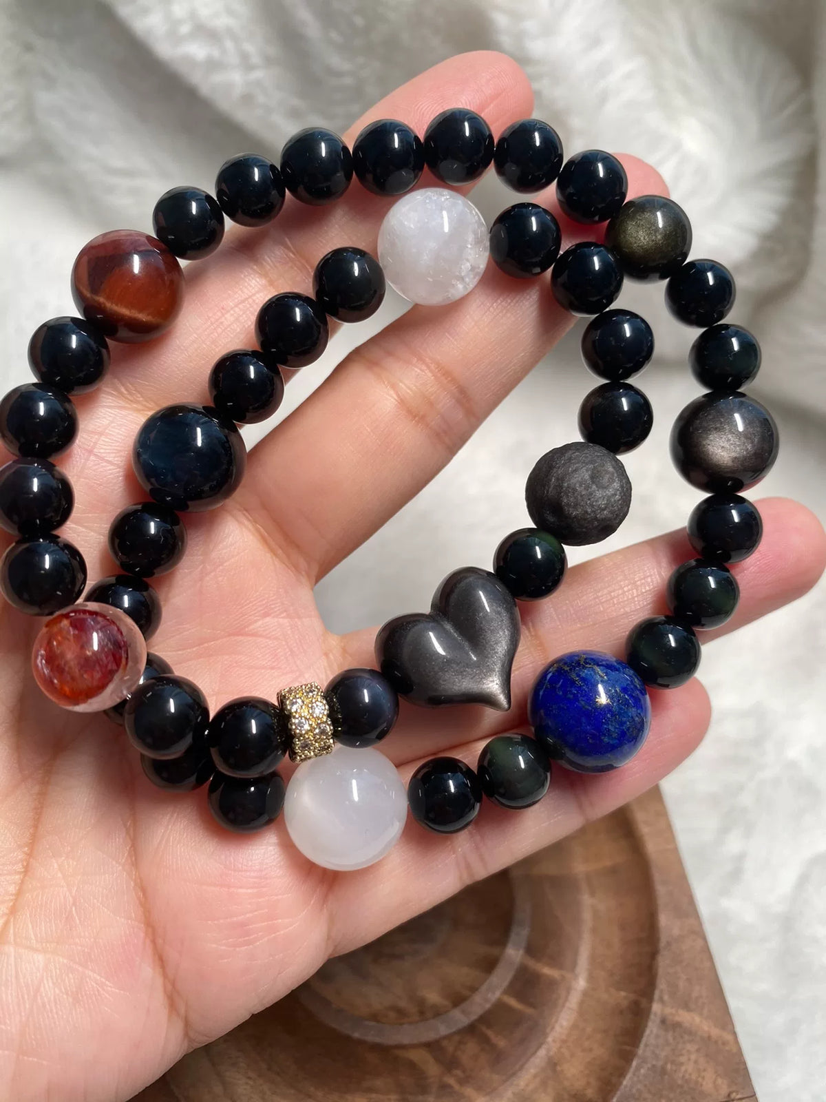 Double Loop Obsidian Crystal Beaded Bracelet