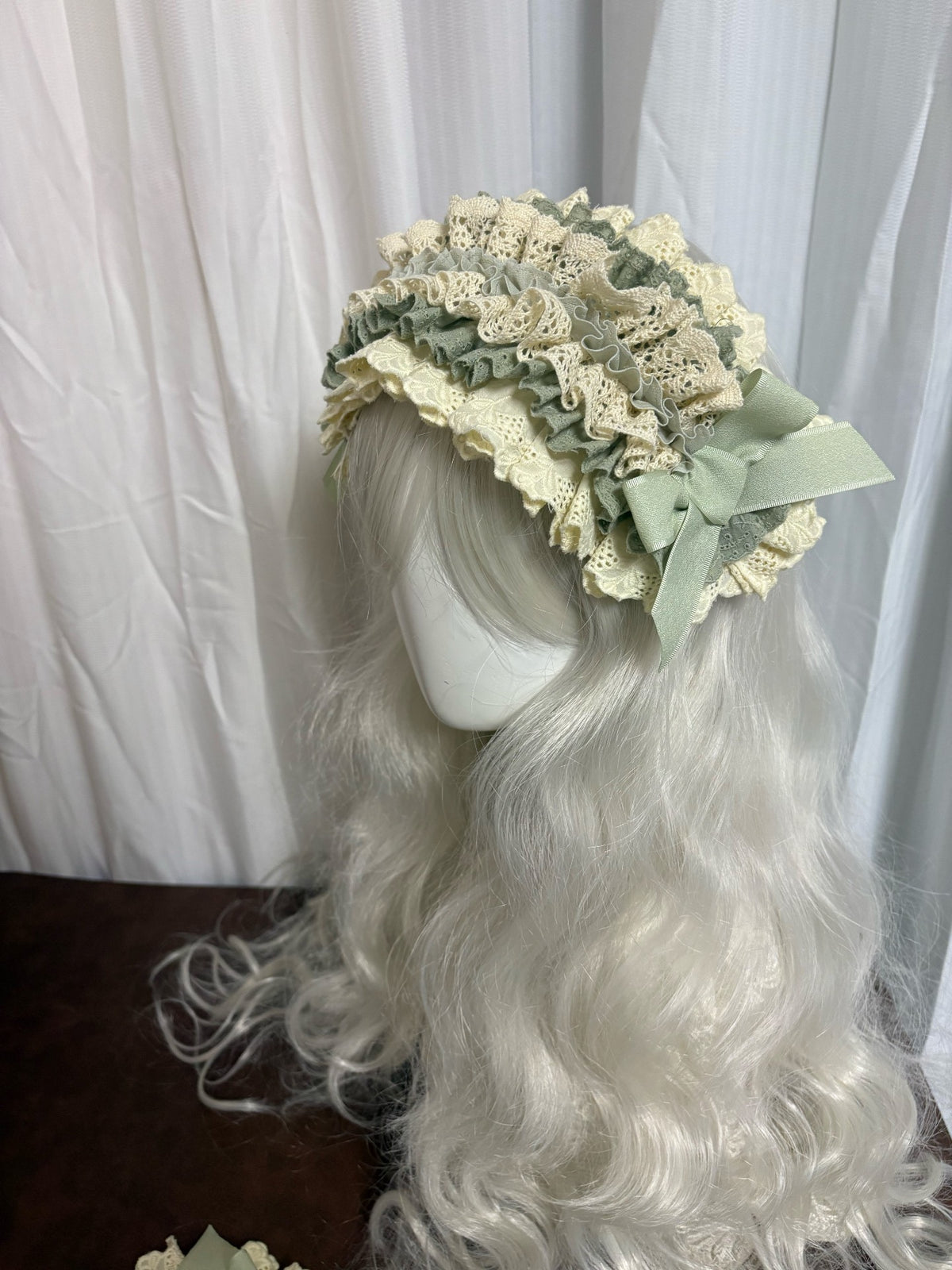 Handmade Ruffled Lace Lolita Bonnet Headdress