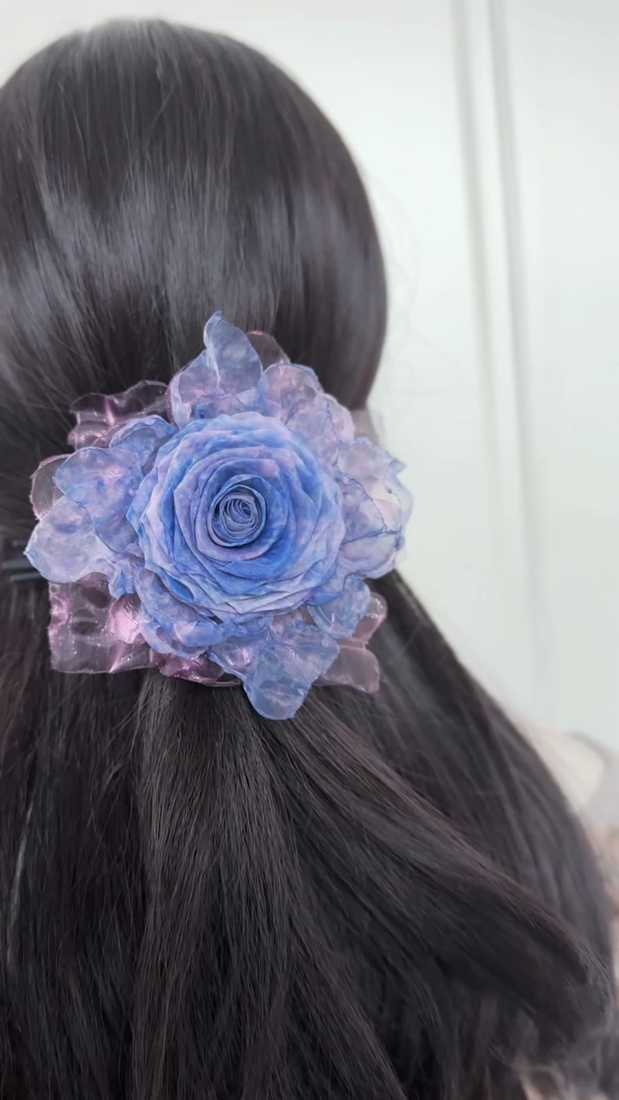Handmade Organza Rose Claw Clip Blue Lavender