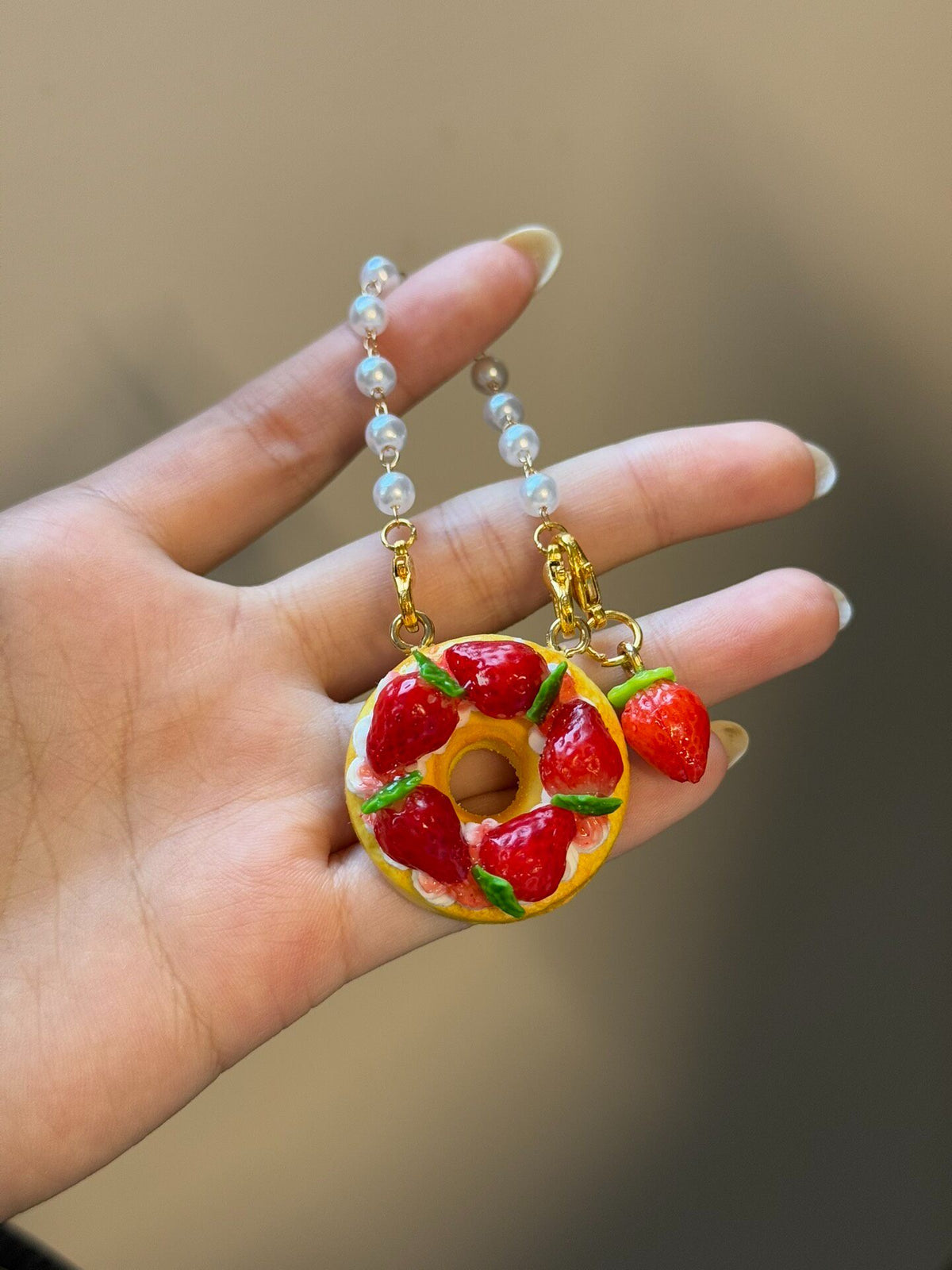 Strawberry Donut Charm Keychain 3cm