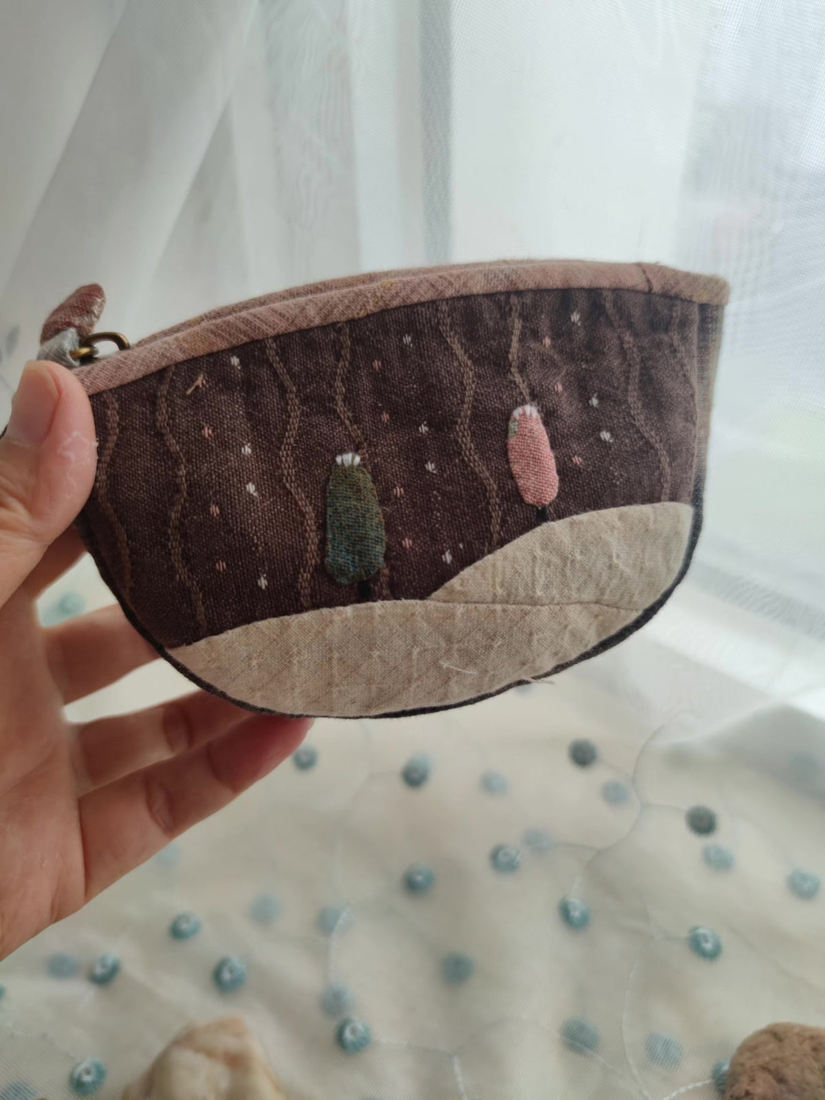 Winter Cottage Fabric Dumpling Storage Pouch