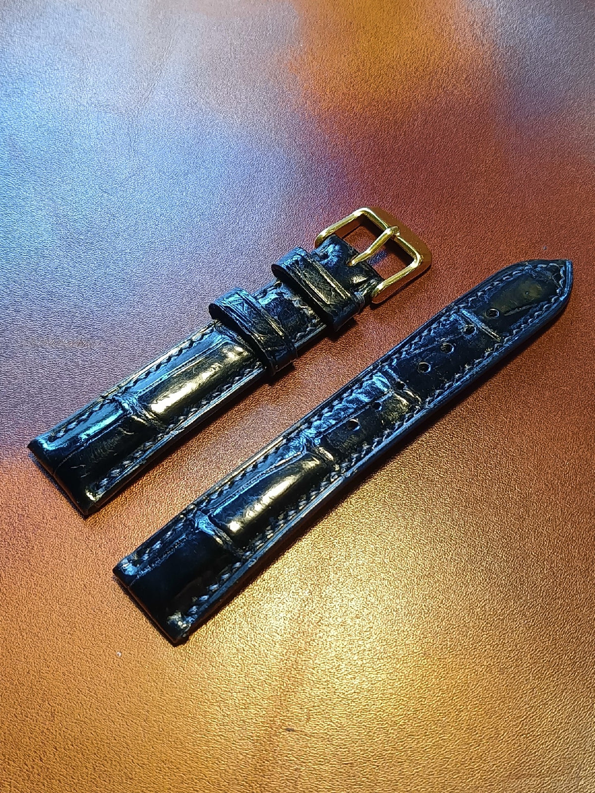 Handcrafted Black Crocodile Watch Strap