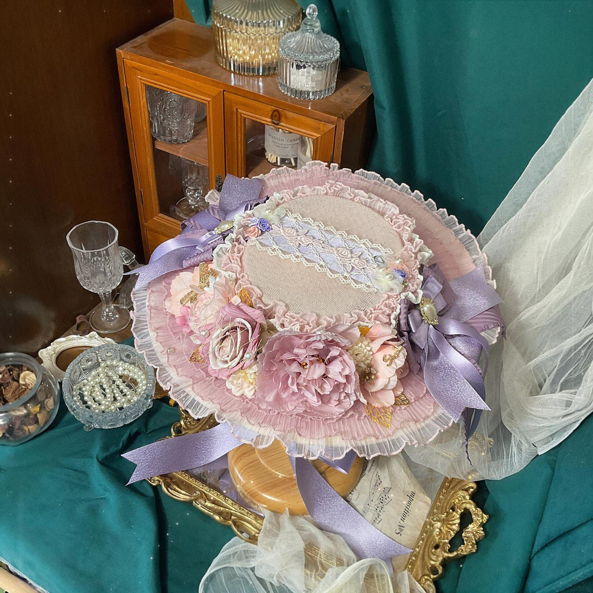 Lolita Flat Hat with Lavender Bow