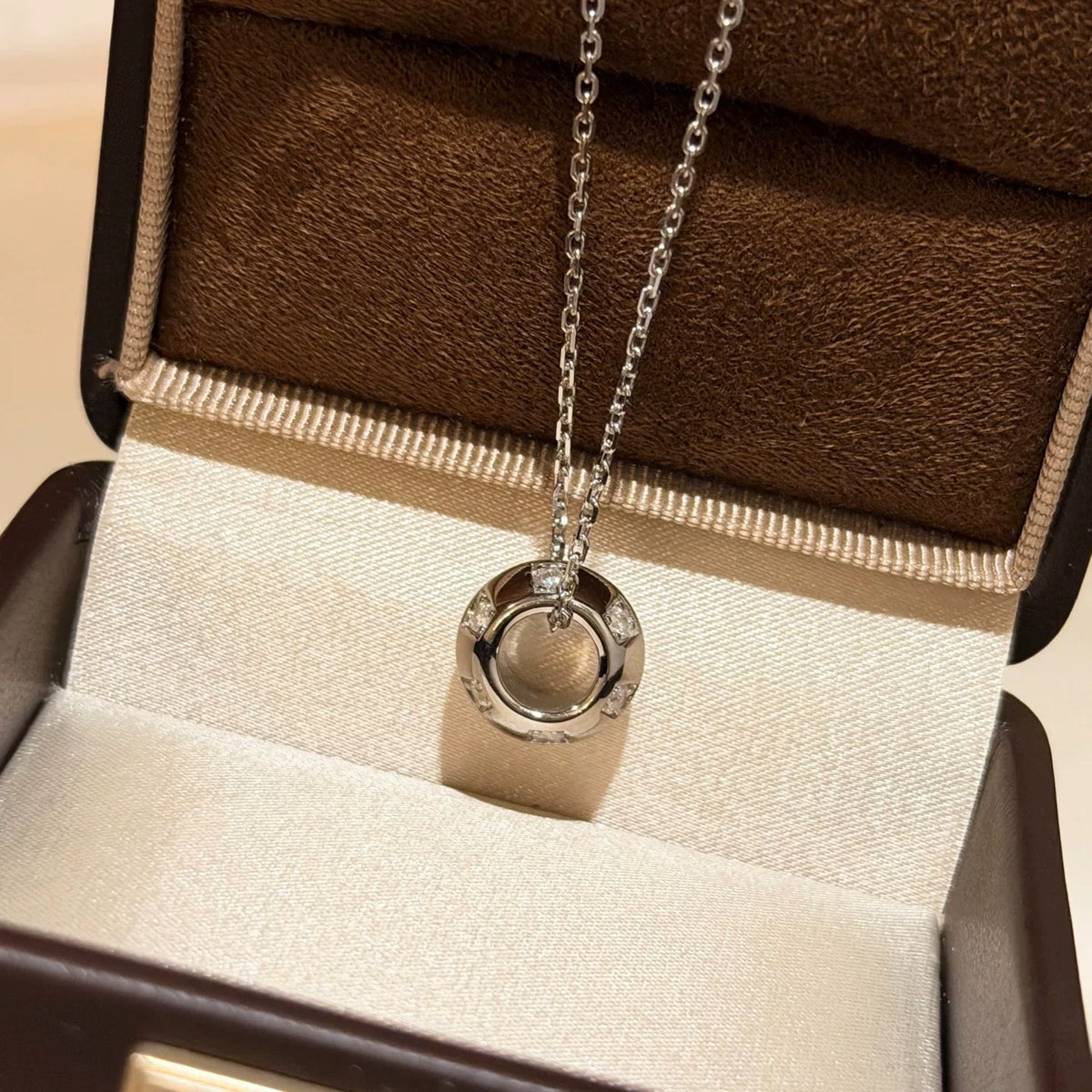 S925 Silver Checkerboard Roller Bead Necklace