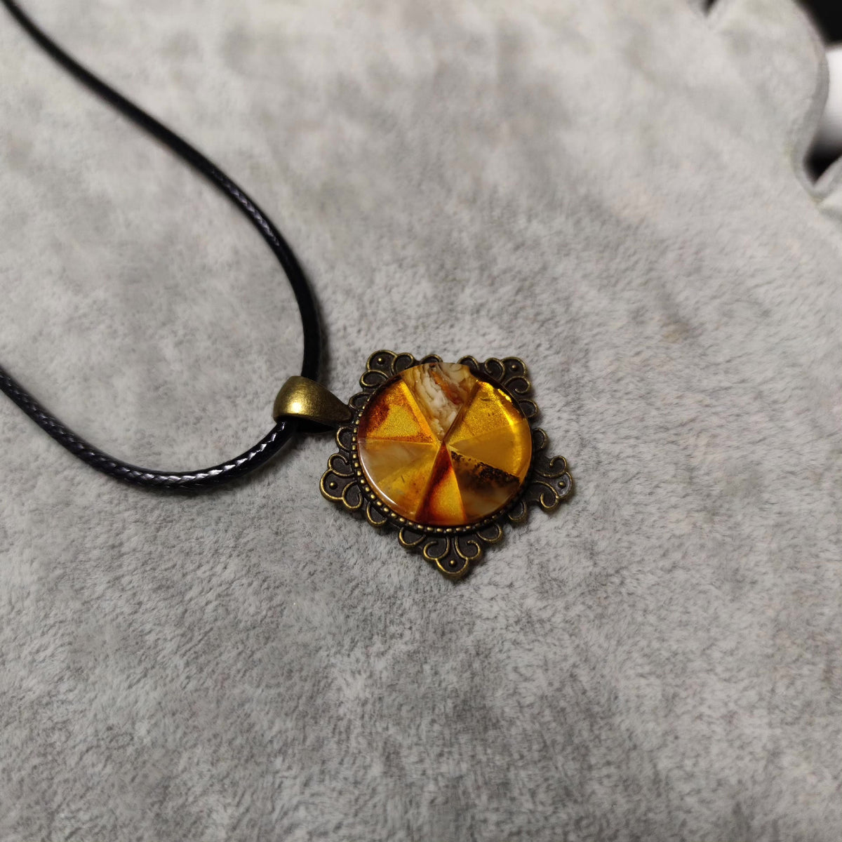 Natural Amber Beeswax Pendant Vintage Brass Frame