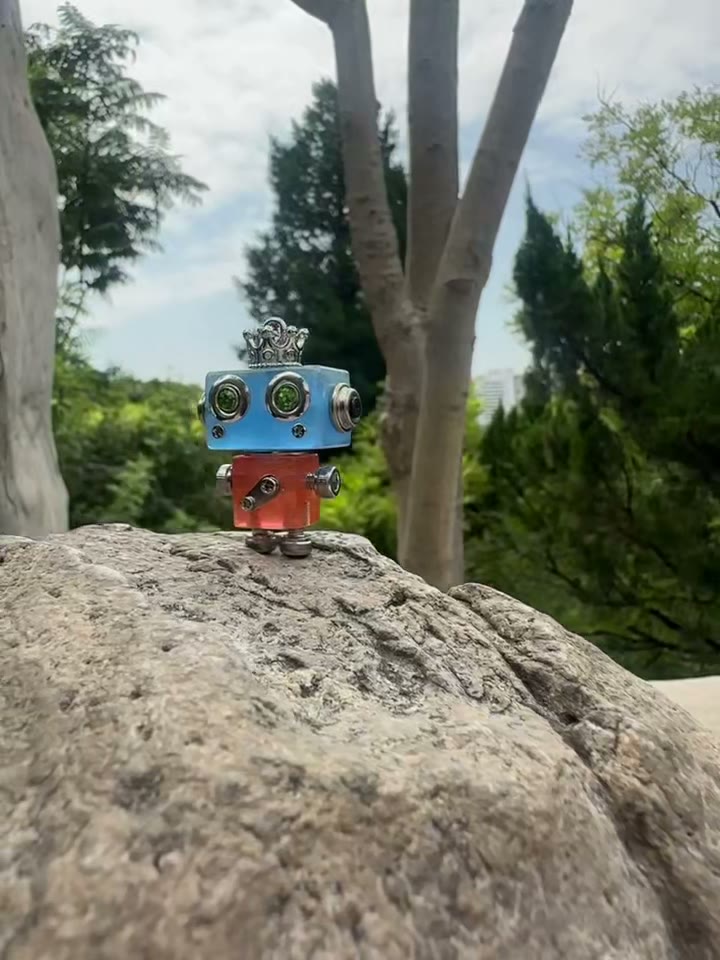 Blue and Orange Robot Pendant Charm