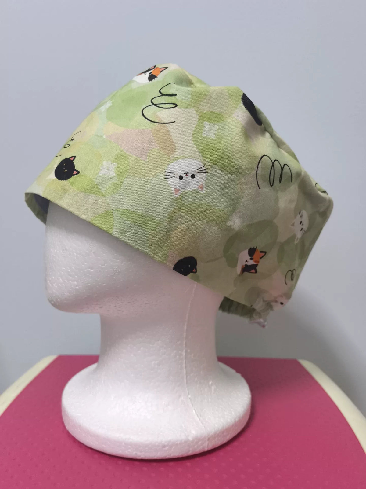 Gorro quirúrgico de algodón puro de doble capa con estampado de gatos