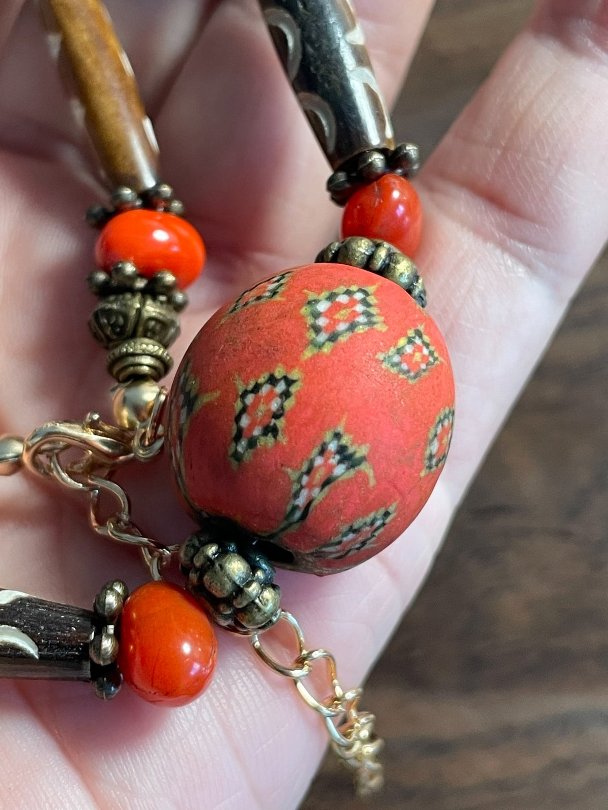 Bohemian Bone and Red Glass Bead Necklace