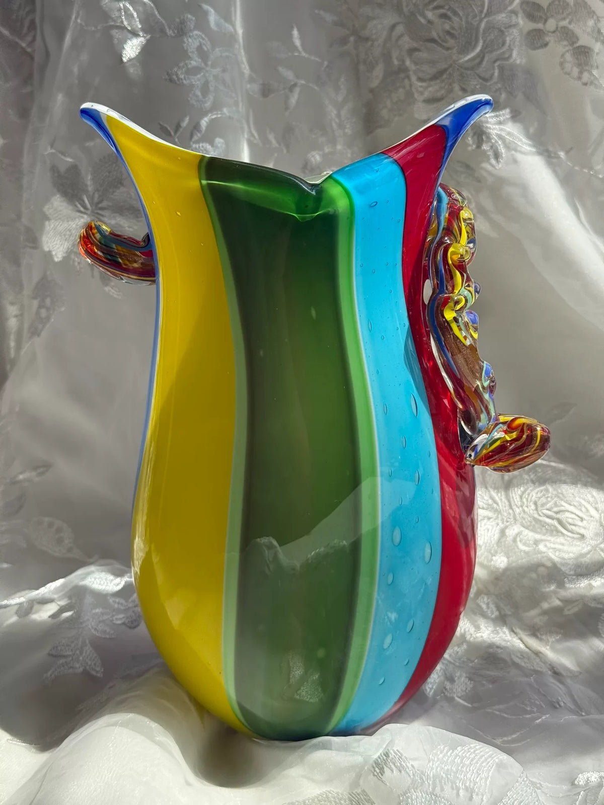 Multicolor Striped Glass Face Vase