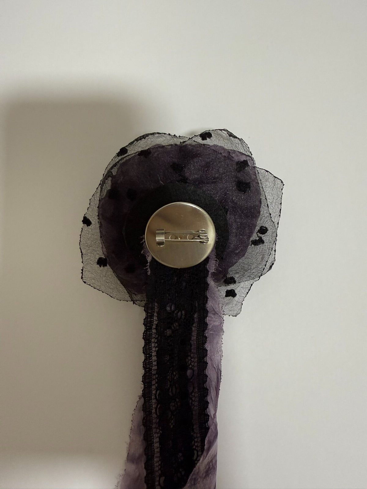 Handcrafted Purple Fabric Brooch with Ribbons