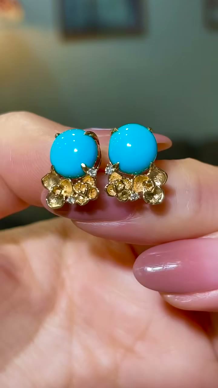 18K Gold Sleeping Beauty Turquoise Stud Earrings