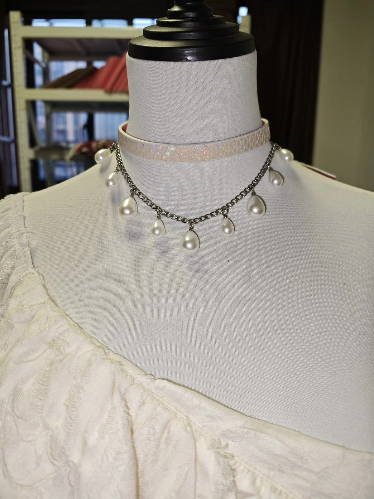 Iridescent Choker and Chain Necklace Set