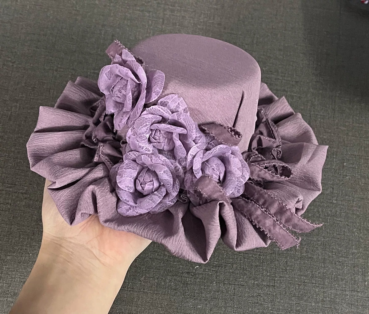 Purple Crinkled Fabric Mini Top Hat