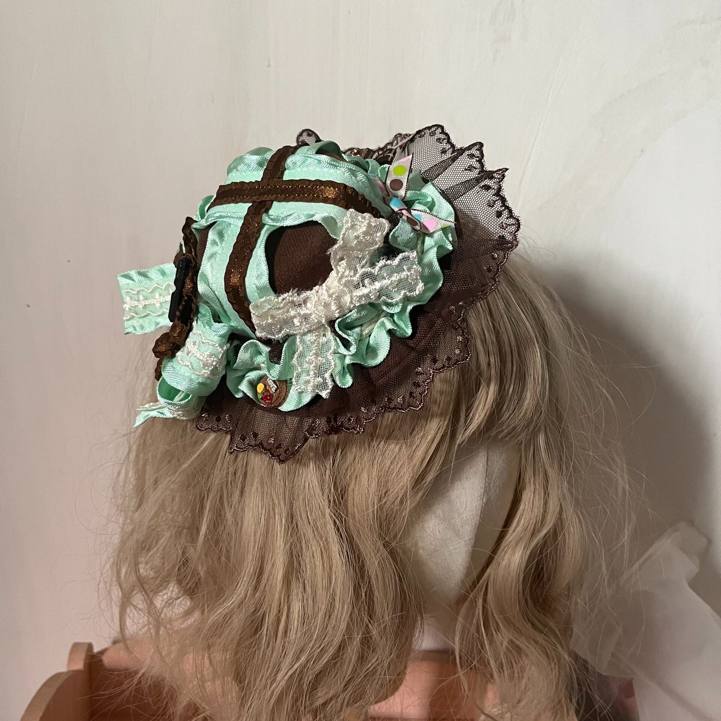 Handcrafted Lolita Mini Hat in Mint and Chocolate