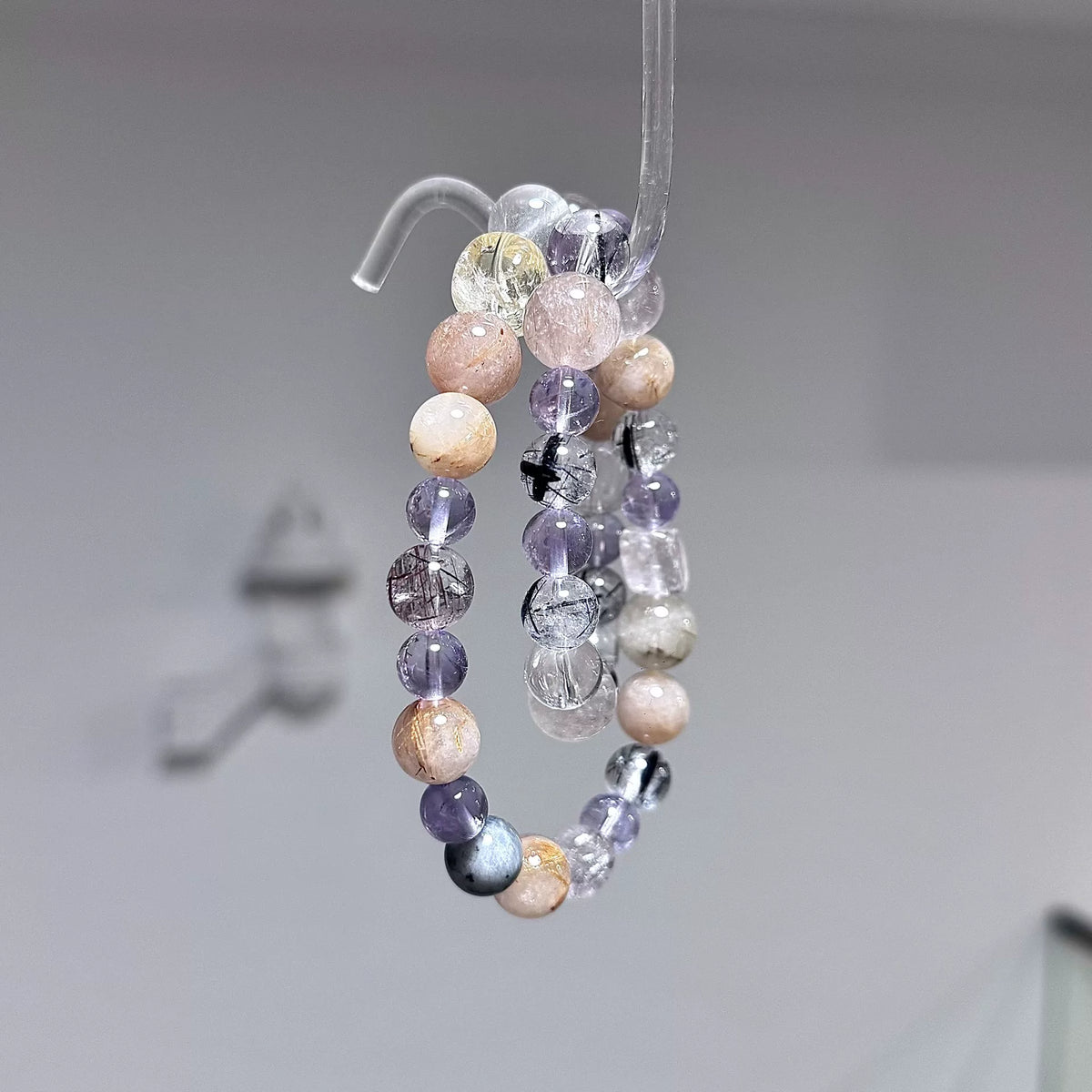 Purple Yellow Rutilated Quartz Crystal Bracelet Set