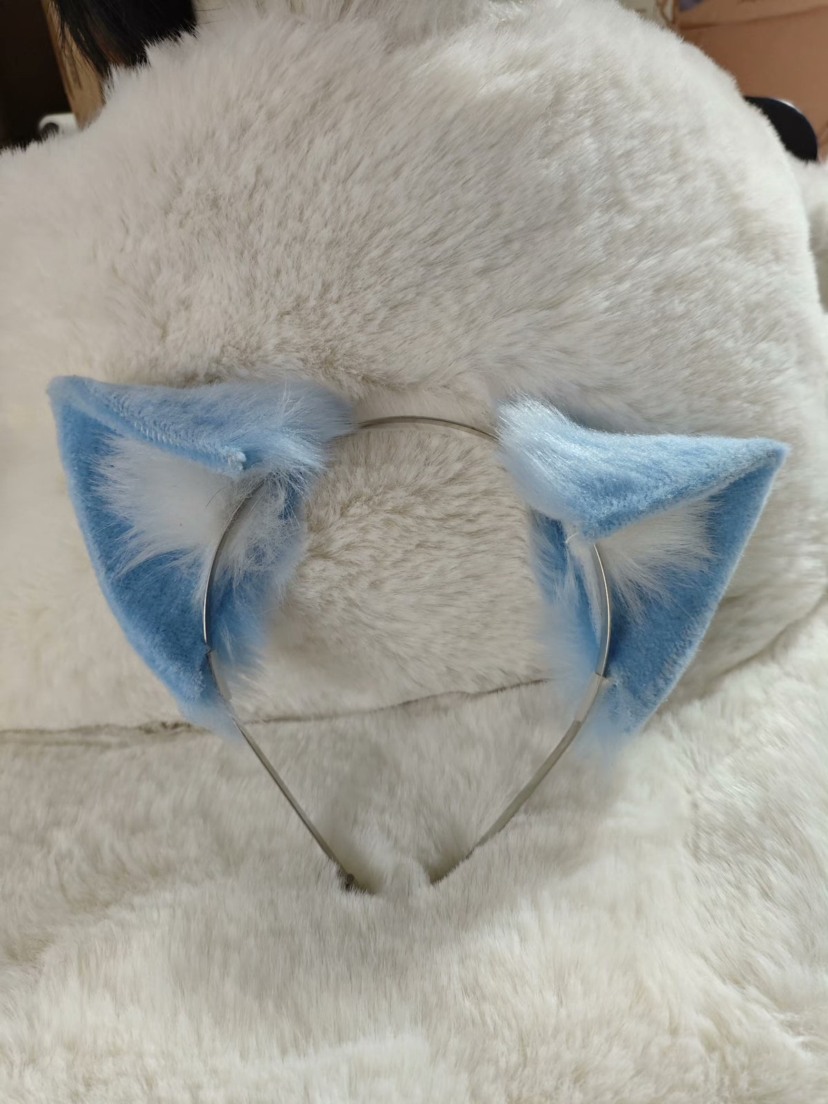 Blue Plush Cat Ear Headband