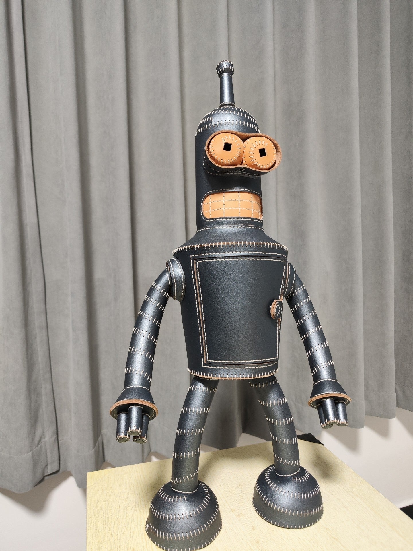 Handcrafted Leather Robot Figurine with Storage Compartment
